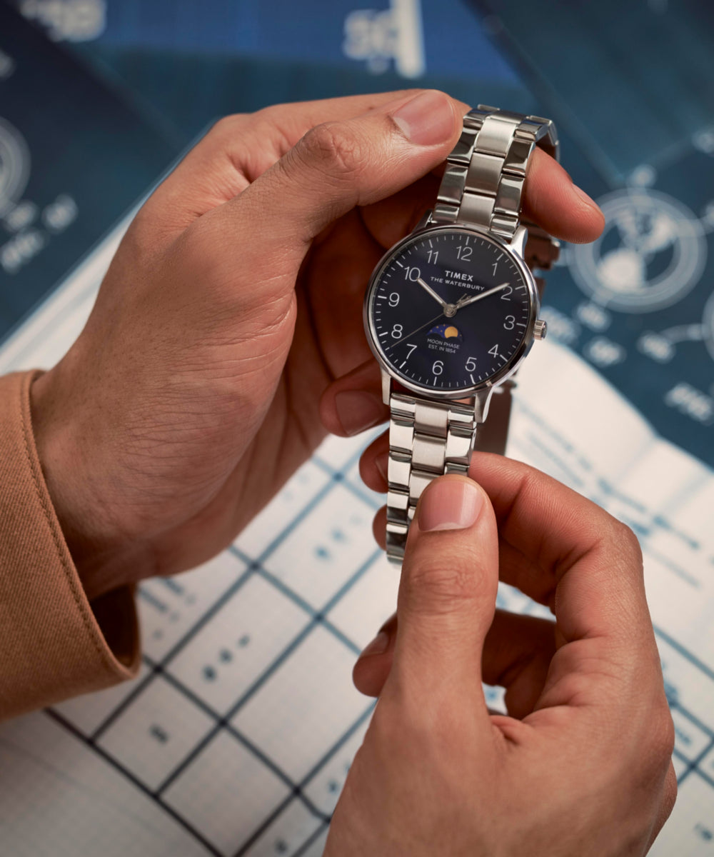 Waterbury Classic Moon Phase 40mm Stainless Steel Bracelet Watch