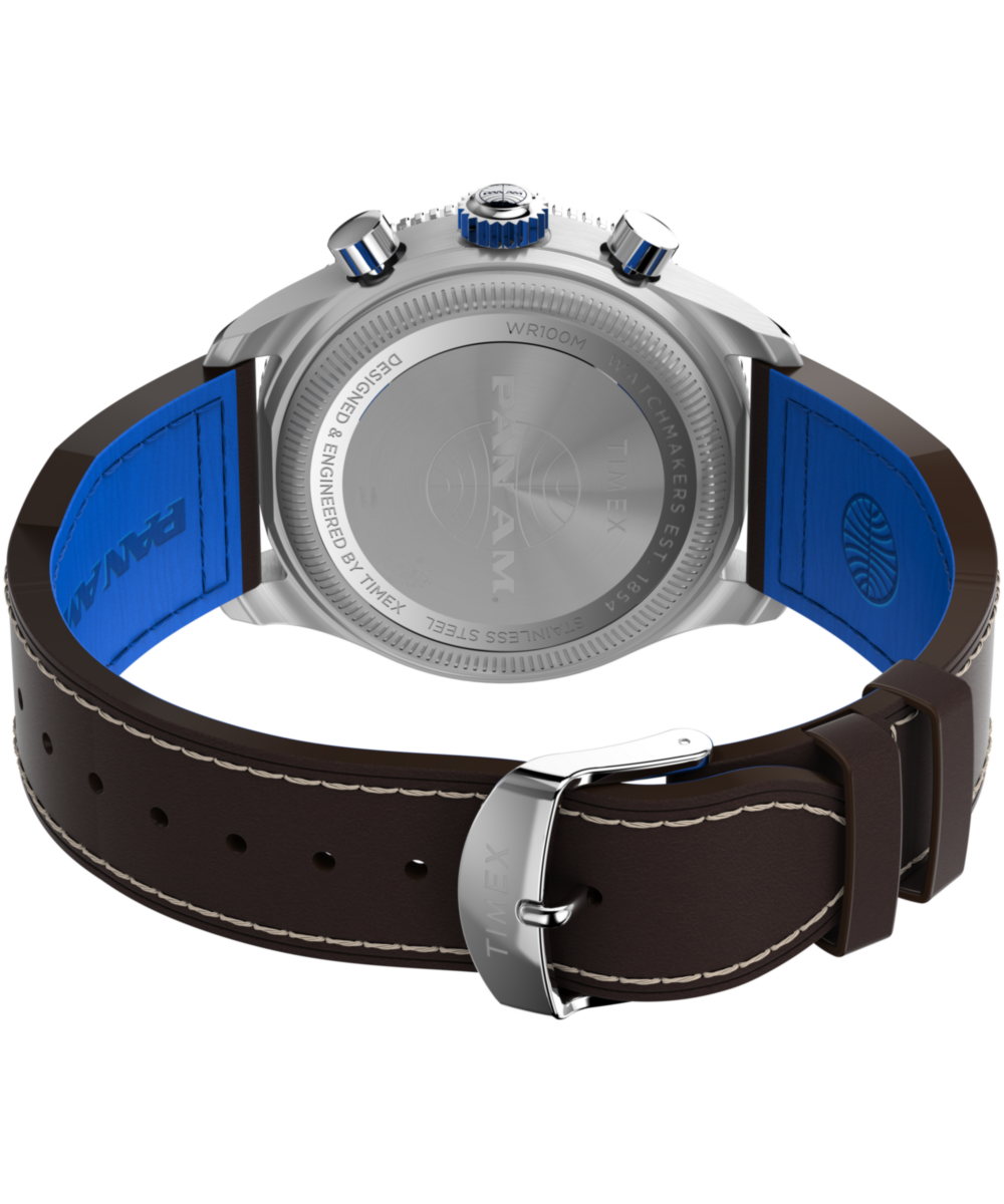 Timex Fly-Back Chronograph x Pan Am® 43mm Leather Strap Watch